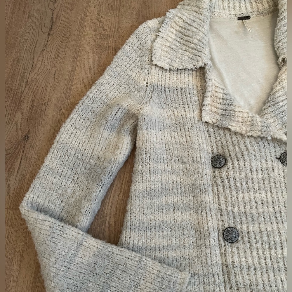 Free People boho oversized double breast striped sweater jacket Size small